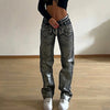 Autumn and winter new products, fashionable trends, old and dirty designs, straight tube loose spray painted printed jeans