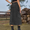 Black Denim Cargo Skirt