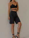 Black Denim Knee Length Shorts