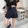 Black Denim Mini Skirt Pleated