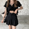 Black Denim Mini Skirt Pleated