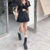 Black Denim Mini Skirt Pleated