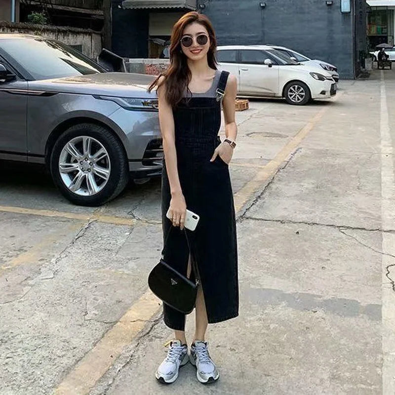 Black Denim Overall Dress