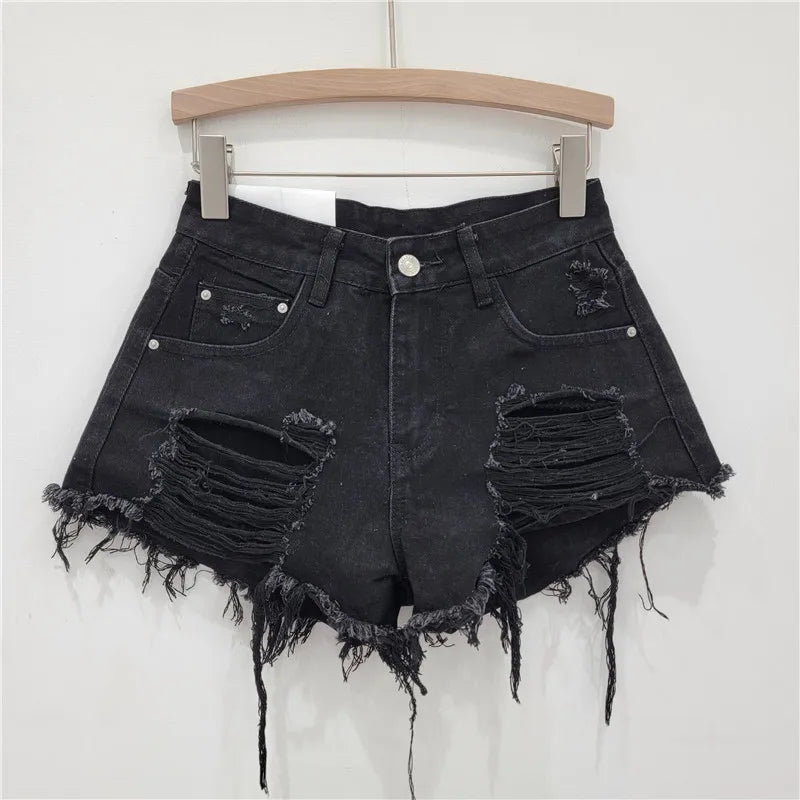 Black Ripped Denim Shorts