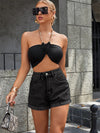 Black Washed Denim Shorts