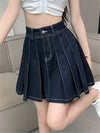 Blue Denim Pleated Skirt