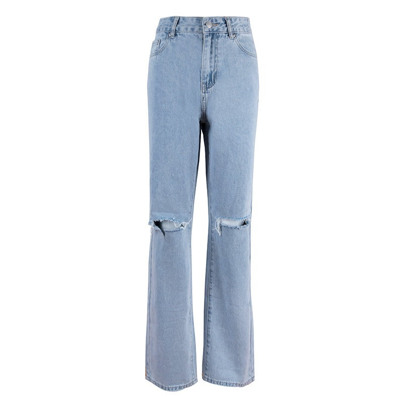 Blue High Waisted Straight Leg Jeans