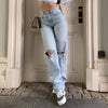 Blue High Waisted Straight Leg Jeans