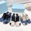 Brand Ladies High Heel Slippers Square Toe Formal Dress Shoes Leahter Patchwork Denim Sandals Summer Party Shoes Women