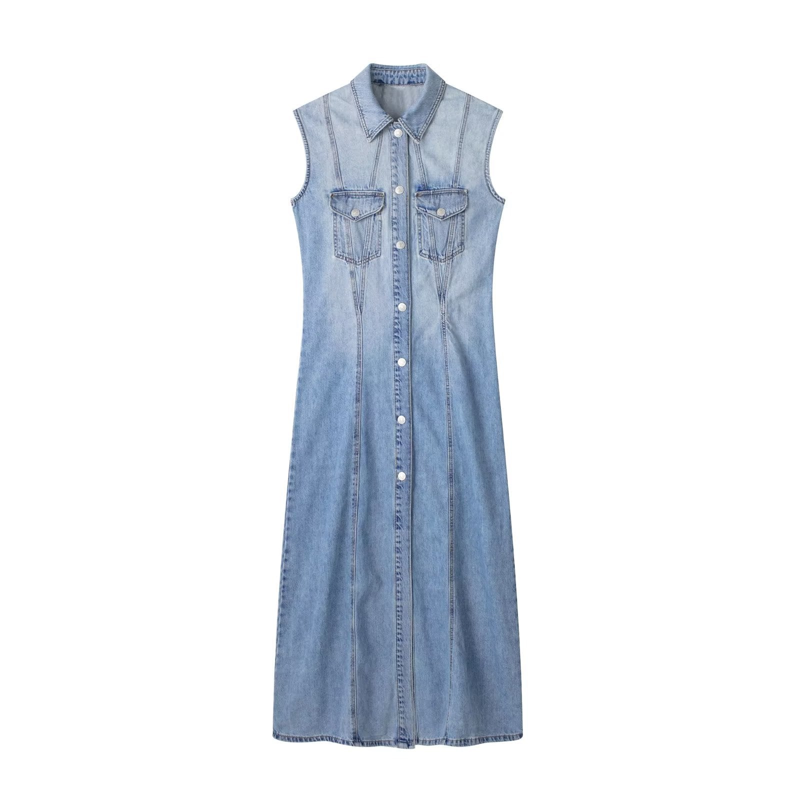 Button Denim Midi Dress