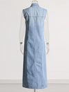 Button Denim Midi Dress