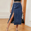 Button Denim Midi Skirt