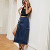 Button Denim Midi Skirt