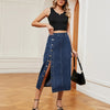 Button Denim Midi Skirt