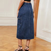 Button Denim Midi Skirt