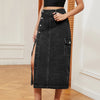 Button Denim Midi Skirt