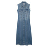 Button Front Denim Midi Dress