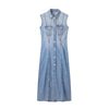 Button Front Denim Midi Dress