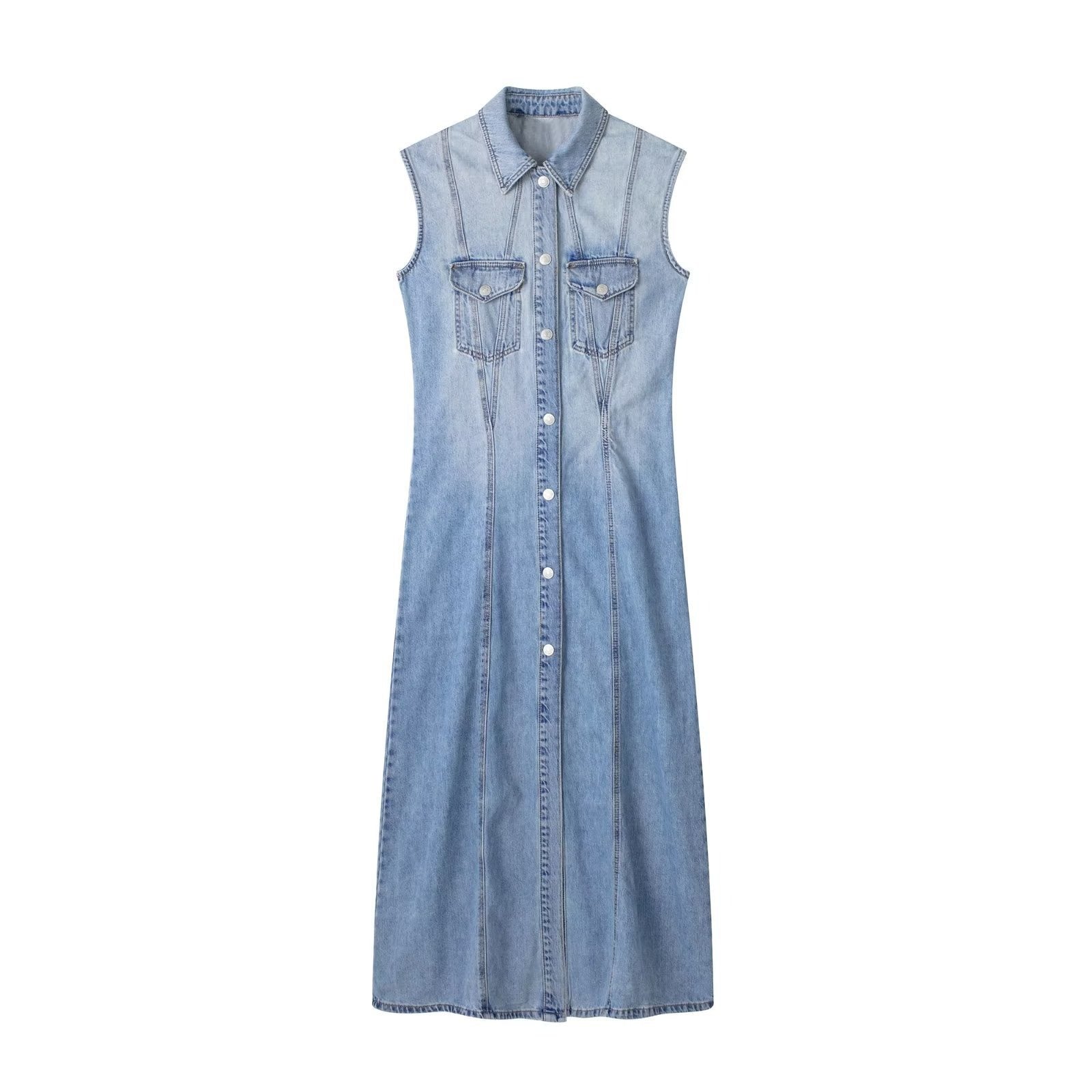 Button Front Denim Midi Dress