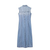 Button Front Denim Midi Dress