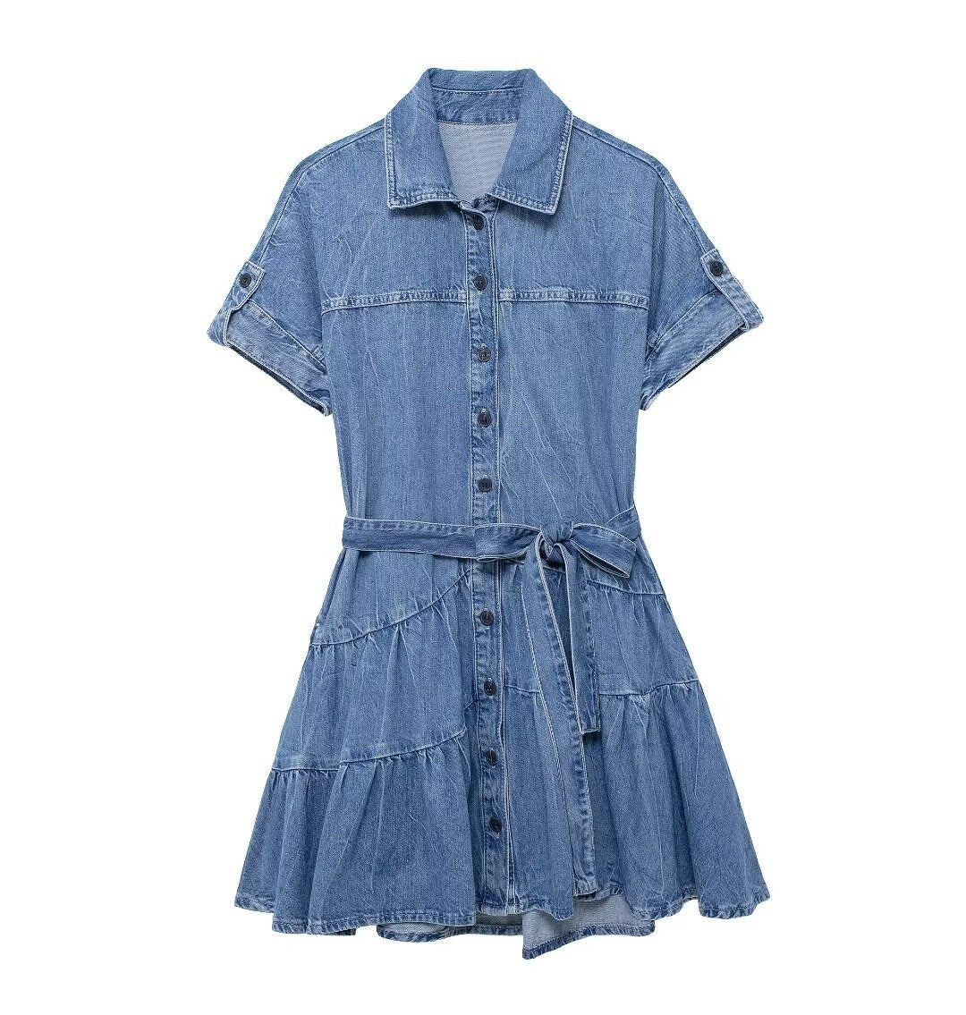 Button Front Denim Mini Dress