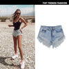 Buttons Ripped Fringe Denim Shorts