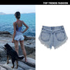 Buttons Ripped Fringe Denim Shorts