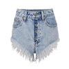 Buttons Ripped Fringe Denim Shorts