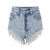 Buttons Ripped Fringe Denim Shorts