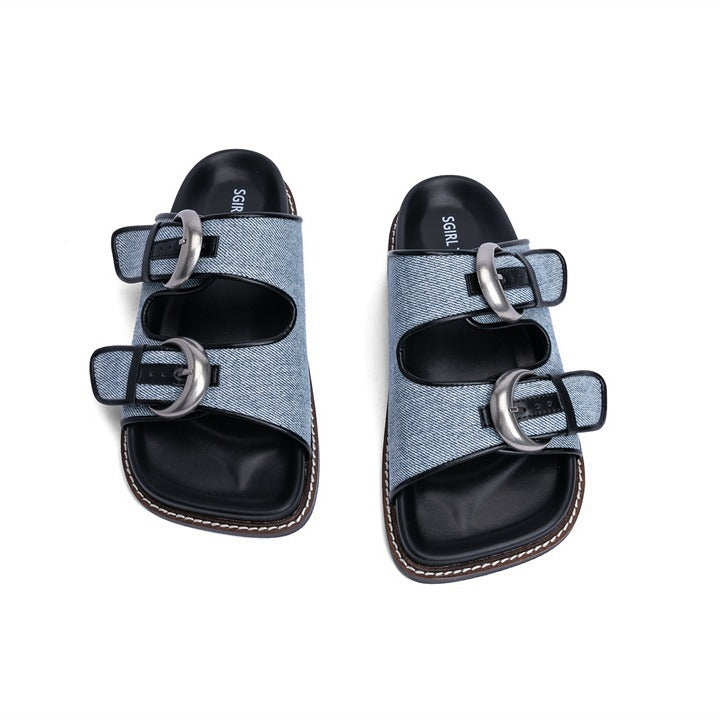 Denim Buckle Sandals