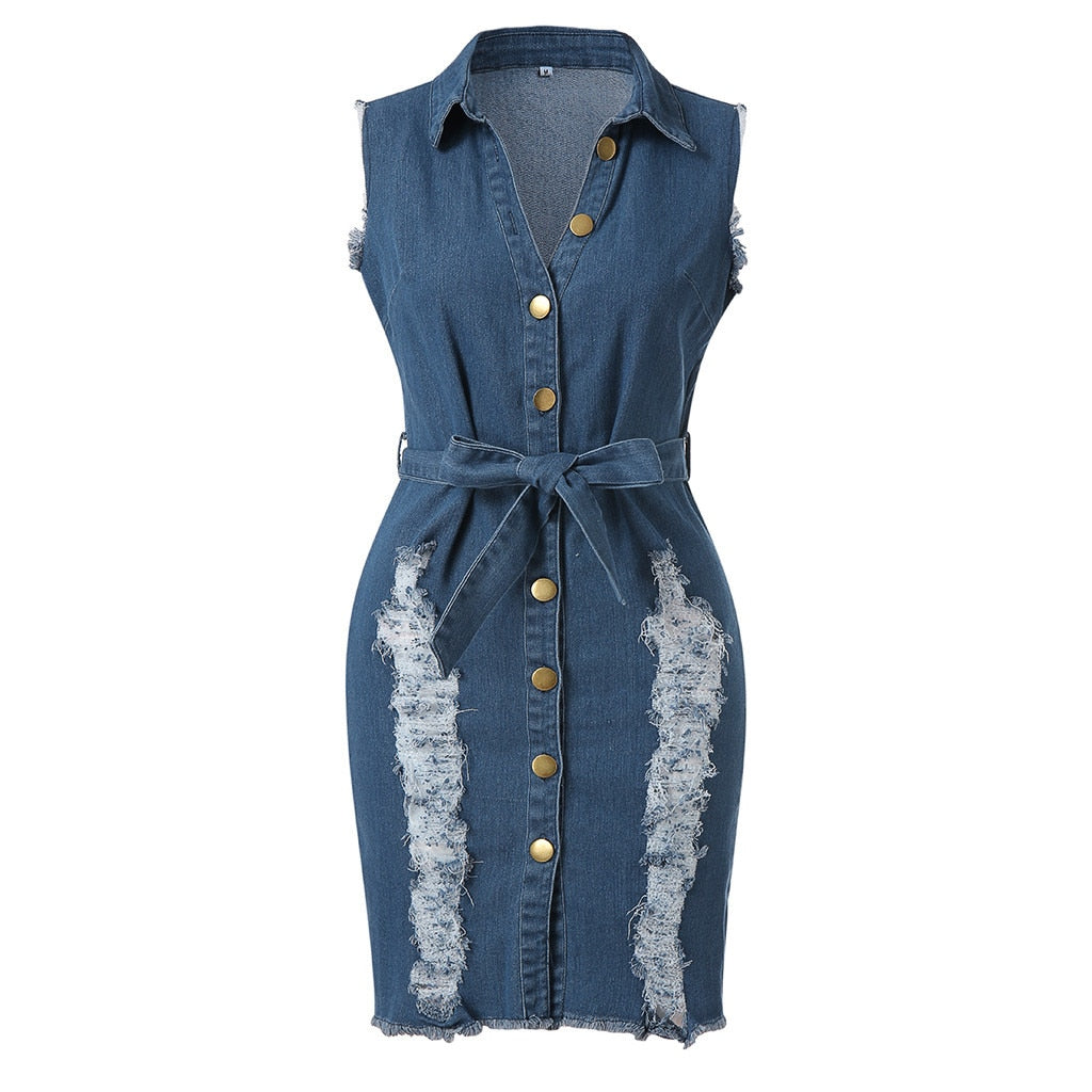 Denim Button Front Mini Dress