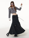 Denim Cargo Maxi Skirt