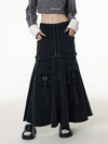 Denim Cargo Maxi Skirt