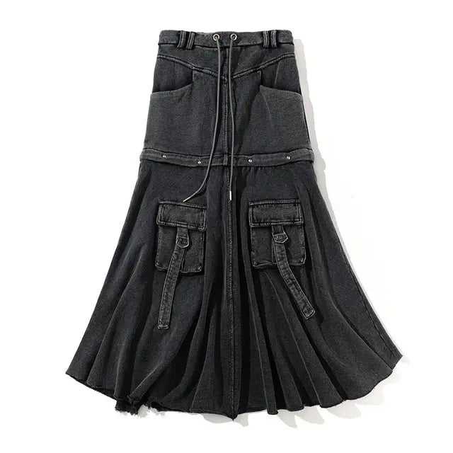 Denim Cargo Maxi Skirt