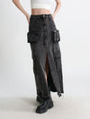 Denim Cargo Maxi Skirt