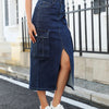 Denim Cargo Midi Skirt