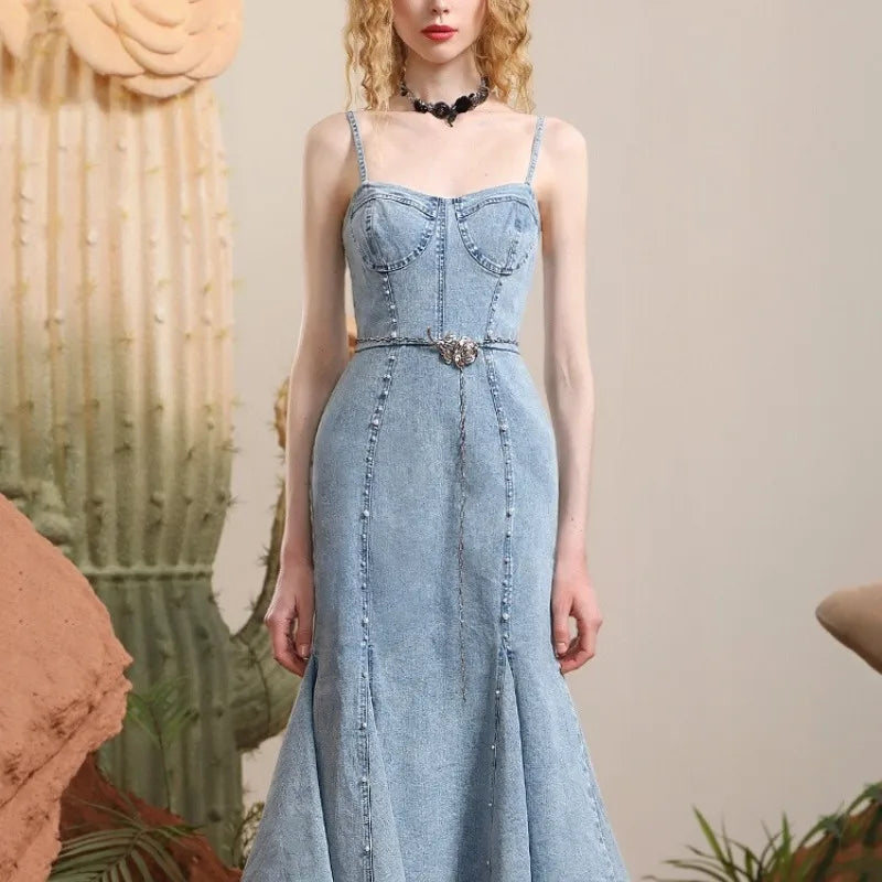 Denim Corset Maxi Dress