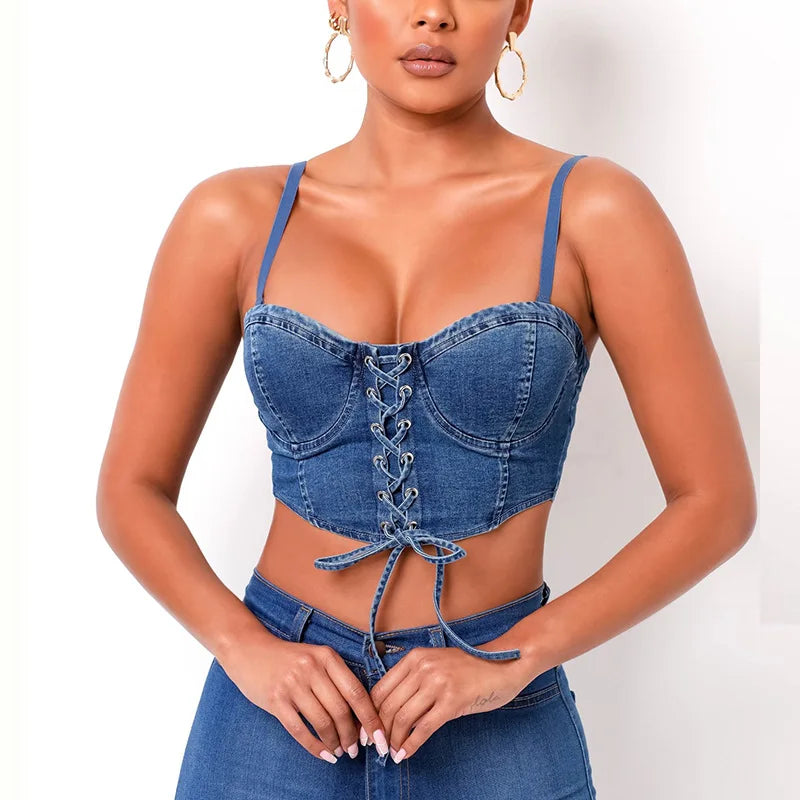 Denim Corset Top Lace Up