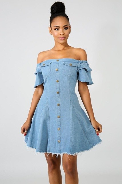 Denim Fit and Flare Mini Dress