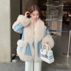 Denim Fur Splicing Coat Women's Environmental Protection Imitation Fox Fur Winter Overcoats New Popular Mid-Length Coats