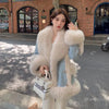 Denim Fur Splicing Coat Women's Environmental Protection Imitation Fox Fur Winter Overcoats New Popular Mid-Length Coats