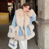 Denim Fur Splicing Coat Women's Environmental Protection Imitation Fox Fur Winter Overcoats New Popular Mid-Length Coats