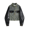 Denim Jacket with Leather Sleeves