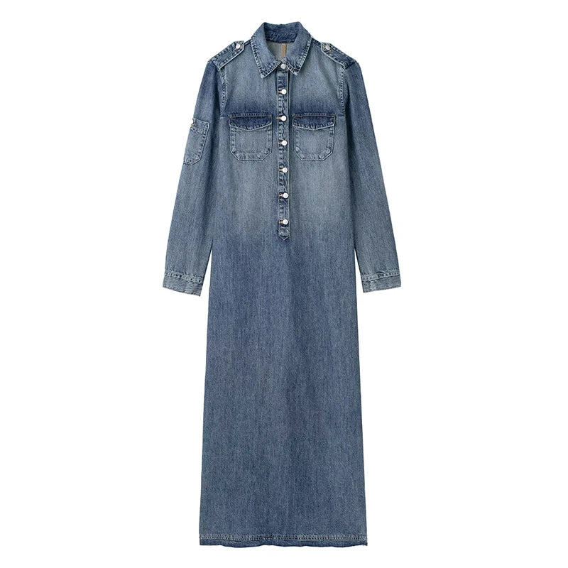 Denim Long Sleeve Maxi Dress