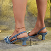 Denim Low Heel Sandals