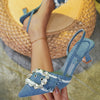 Denim Low Heel Sandals