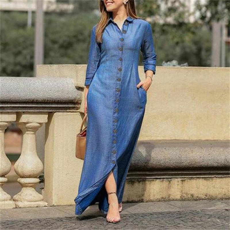 Denim Maxi Dress Long Sleeve