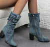 Denim Mid Calf Boots