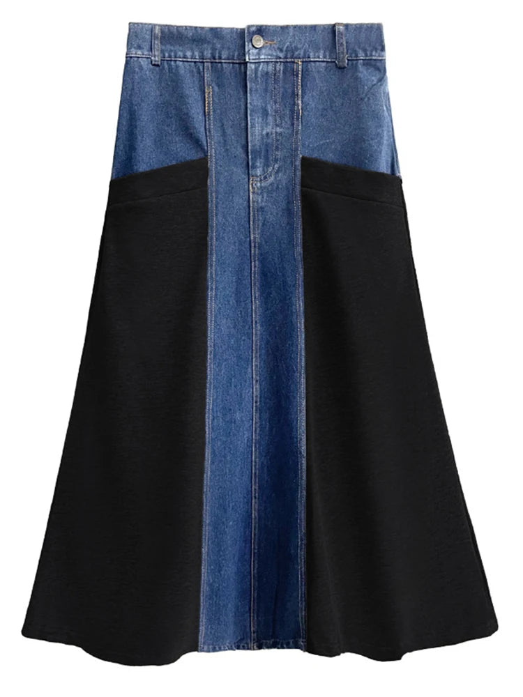 Denim Patchwork Maxi Skirt