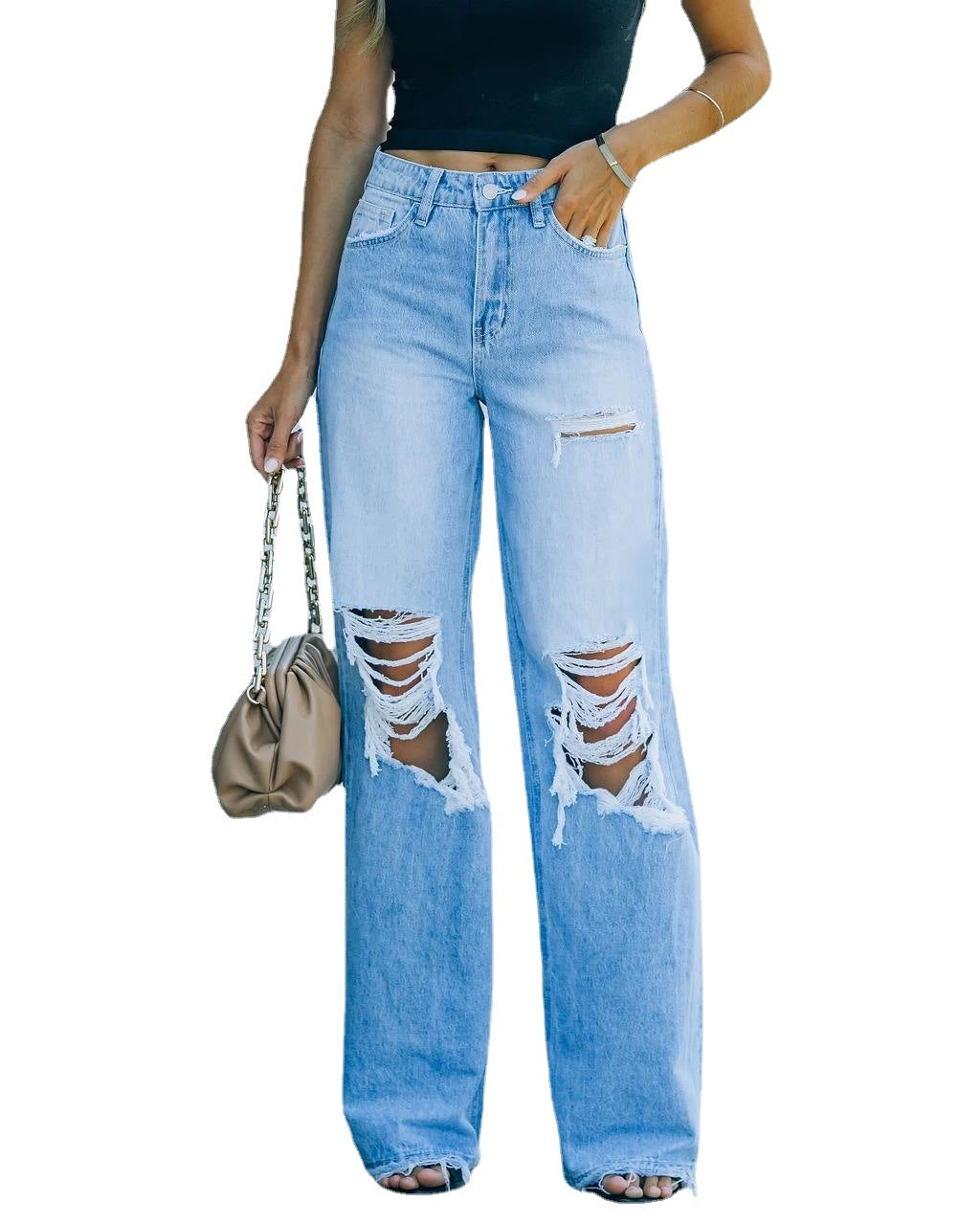 Destroyed Straight Leg Jeans